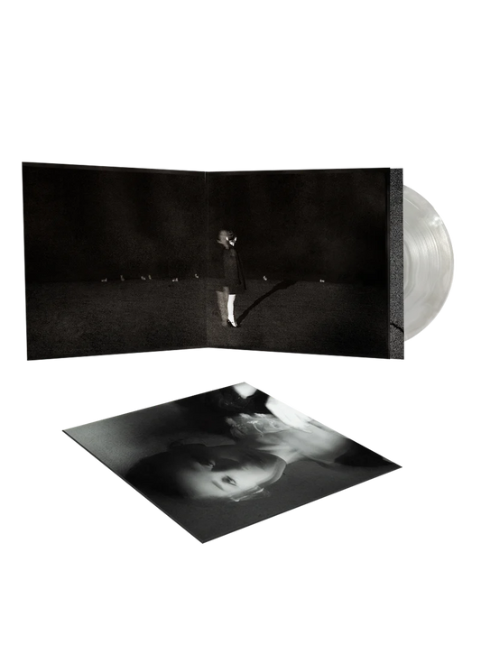 Cloudy gray Ariana Grande Petal vinyl with open gatefold artwork and dual LP collector edition display