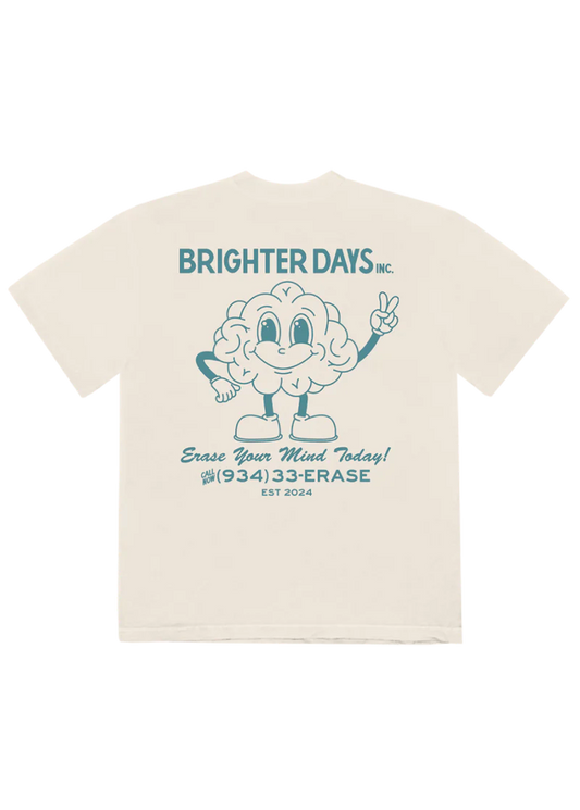Cream Brighter Days Inc t-shirt with cartoon brain graphic and 934-33-ERASE retro print back view