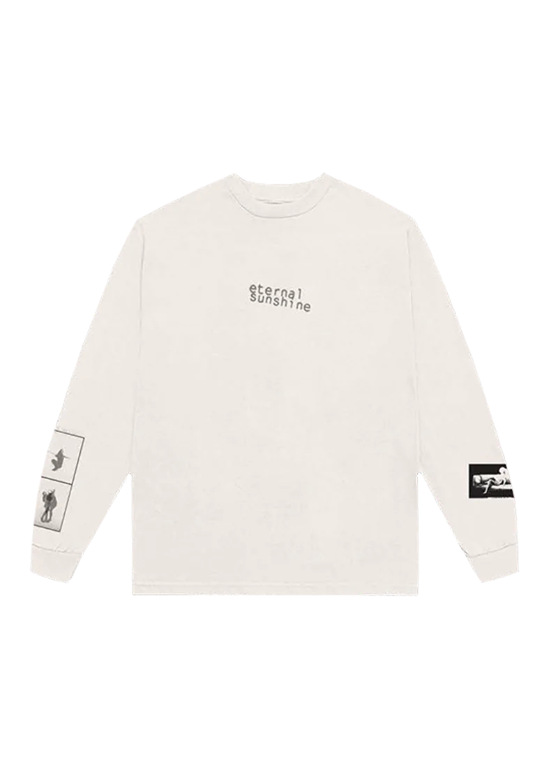 Cream Ariana Grande eternal sunshine long sleeve T-shirt front view with minimalist album logo and sleeve graphics