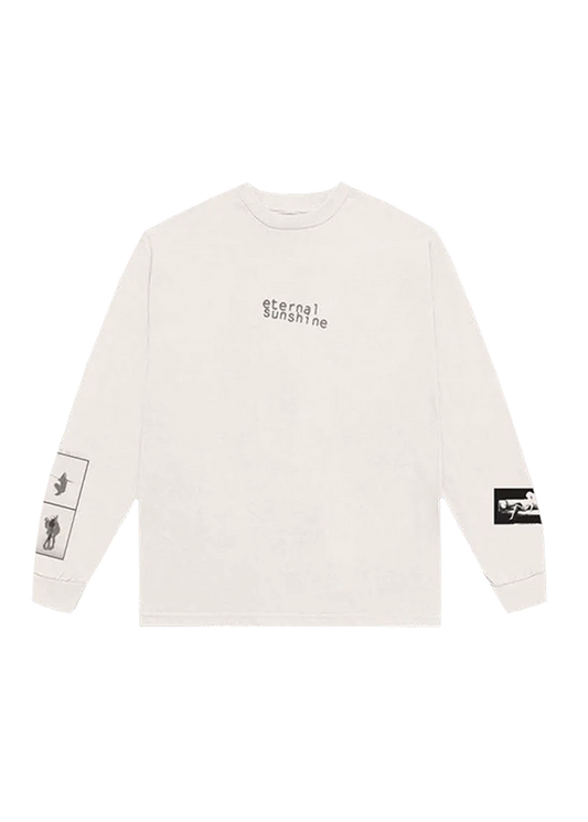 Cream Ariana Grande eternal sunshine long sleeve T-shirt front view with minimalist album logo and sleeve graphics