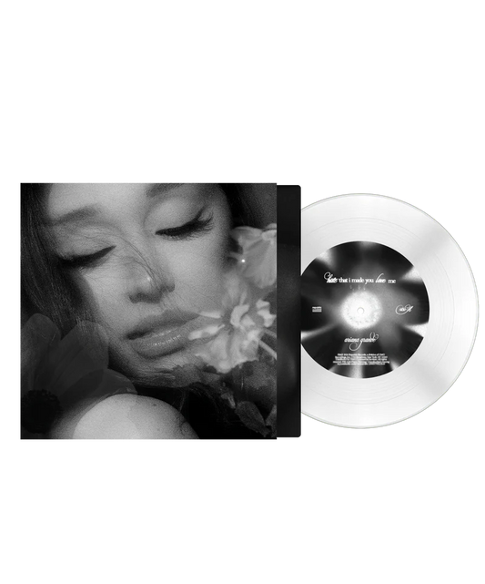 Ariana Grande hate that i made you love me dandelion white 7 inch vinyl with monochrome cover artwork and collector edition LP