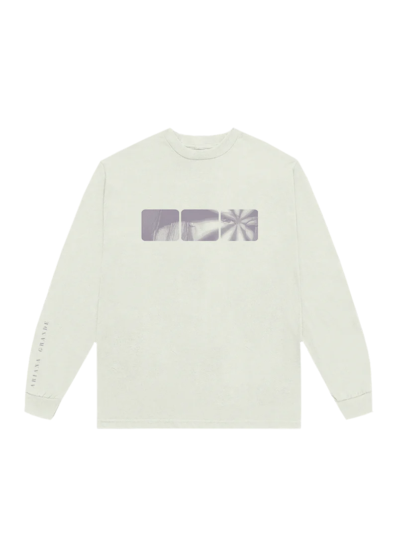 Cream Ariana Grande My Everything 10th anniversary long sleeve shirt with minimalist lavender graphic front view