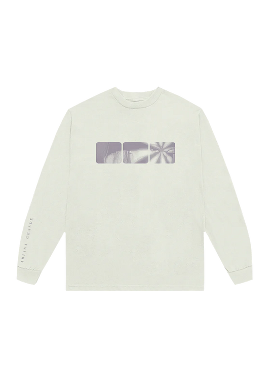 Cream Ariana Grande My Everything 10th anniversary long sleeve shirt with minimalist lavender graphic front view