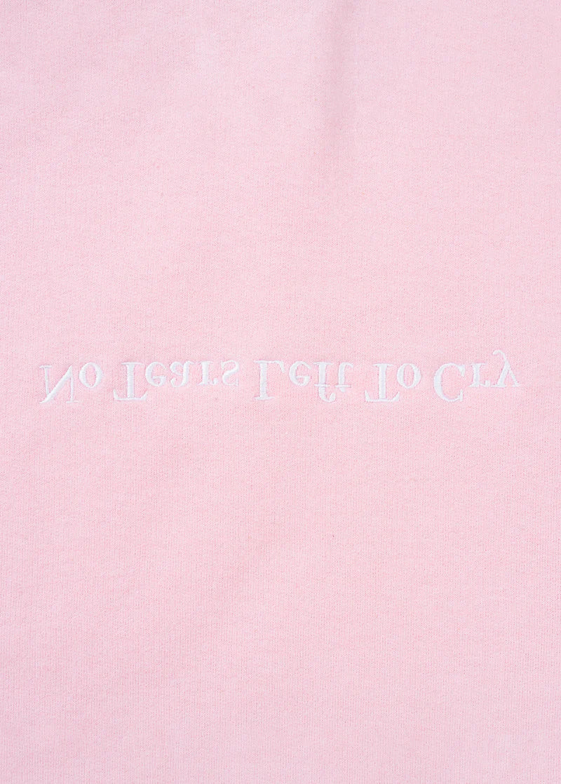 Ariana Grande no tears left to cry crewneck close-up with white tonal embroidered anniversary text detail