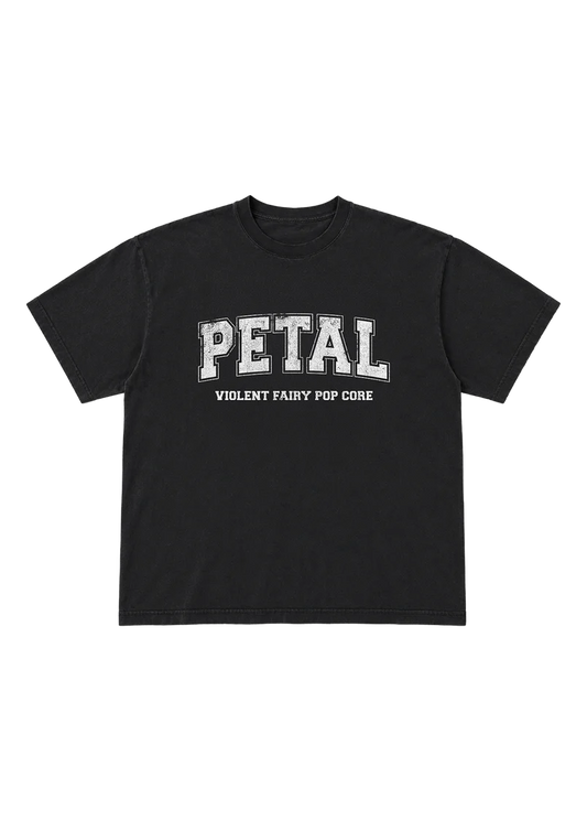 Ariana Grande Petal Core Black T-Shirt front view with white Petal Violent Fairy Pop Core graphic
