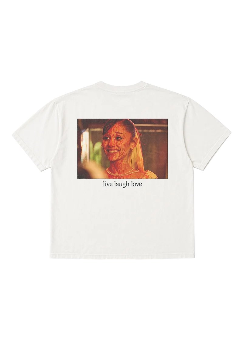 Ariana Grande Petal Live Laugh Love T-Shirt back view with Ariana Grande photo and I Don’t Need Someone to Save Me graphic