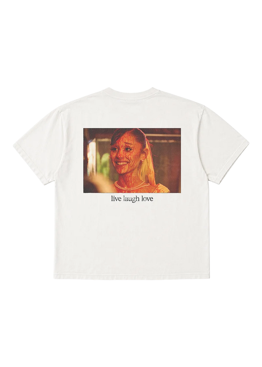 Ariana Grande Petal Live Laugh Love T-Shirt back view with Ariana Grande photo and I Don’t Need Someone to Save Me graphic