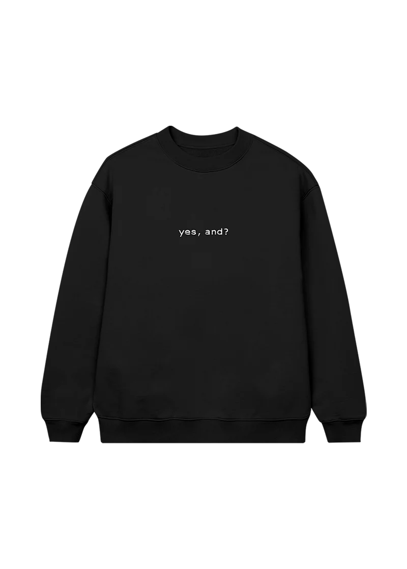 Black Ariana Grande yes and crewneck with minimalist yes and text embroidered on front streetwear sweatshirt
