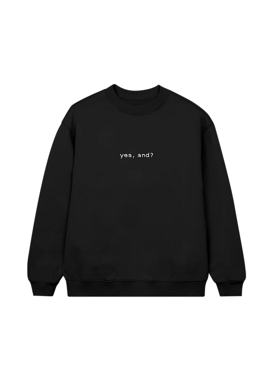 Black Ariana Grande yes and crewneck with minimalist yes and text embroidered on front streetwear sweatshirt