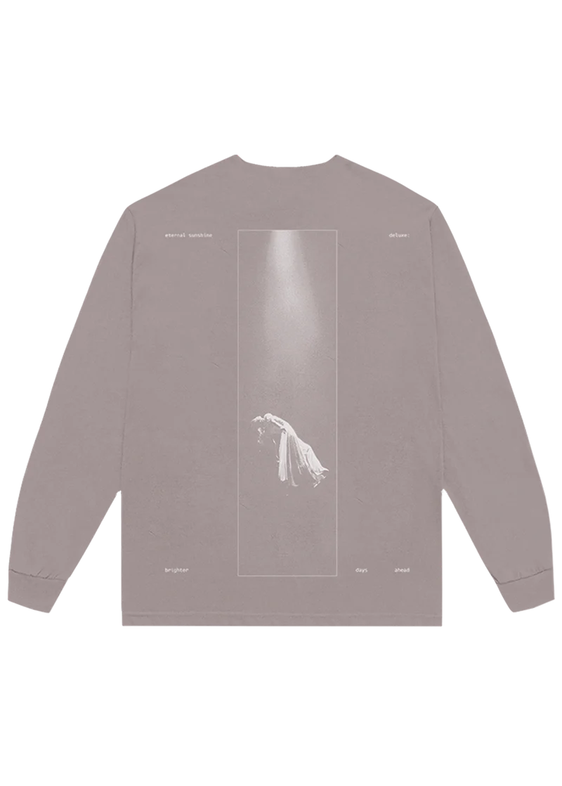 Taupe Brighter Days Ascend long sleeve shirt with spotlight silhouette graphic and eternal sunshine deluxe artwork back view