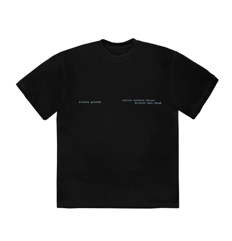 Black Ariana Grande Brighter Days Ascend t-shirt with minimalist eternal sunshine deluxe brighter days ahead chest text