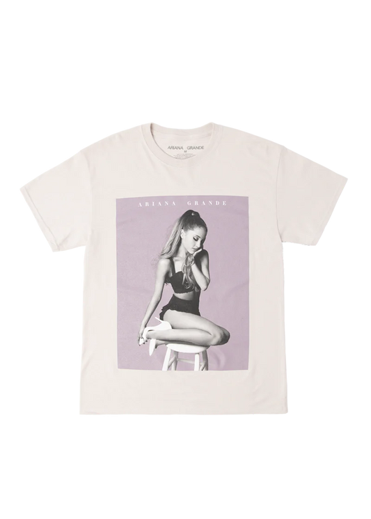 Off-white Ariana Grande My Everything t-shirt with lilac poster portrait graphic front view