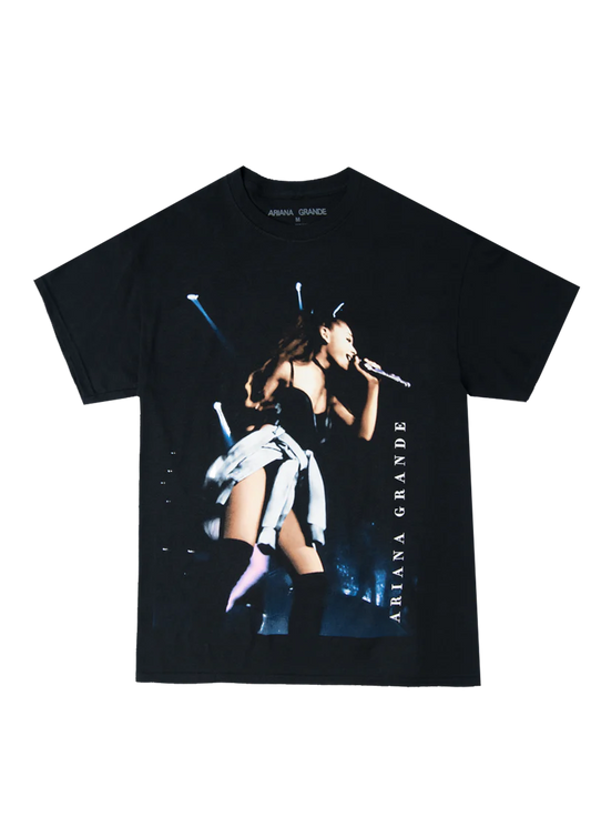 Black Ariana Grande My Everything live photo t-shirt with concert performance graphic front view