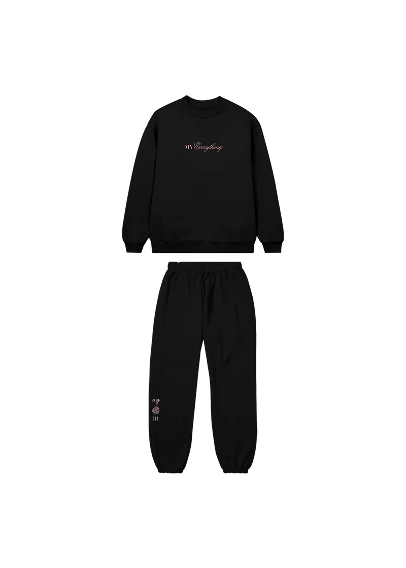 Black Ariana Grande My Everything 10th anniversary puff print crewneck and sweatpants matching lounge set