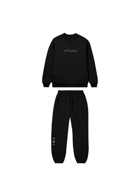 Black Ariana Grande My Everything 10th anniversary puff print crewneck and sweatpants matching lounge set