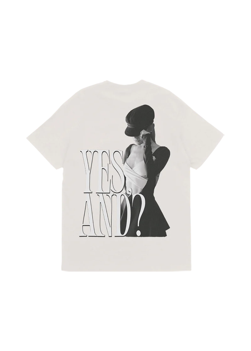 Off-white Ariana Grande yes and t-shirt with monochrome portrait graphic and oversized text back view
