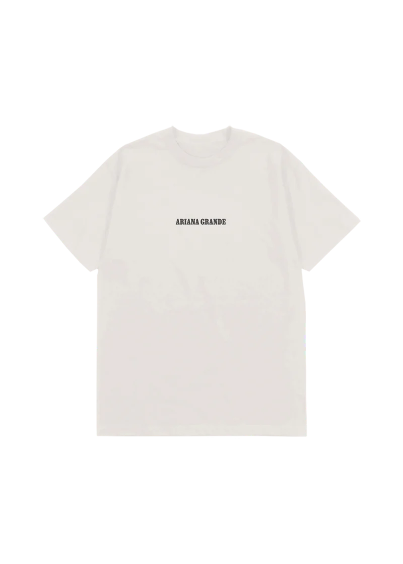 Off-white Ariana Grande t-shirt with minimalist black logo print front view