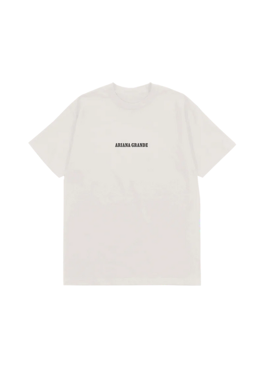 Off-white Ariana Grande t-shirt with minimalist black logo print front view